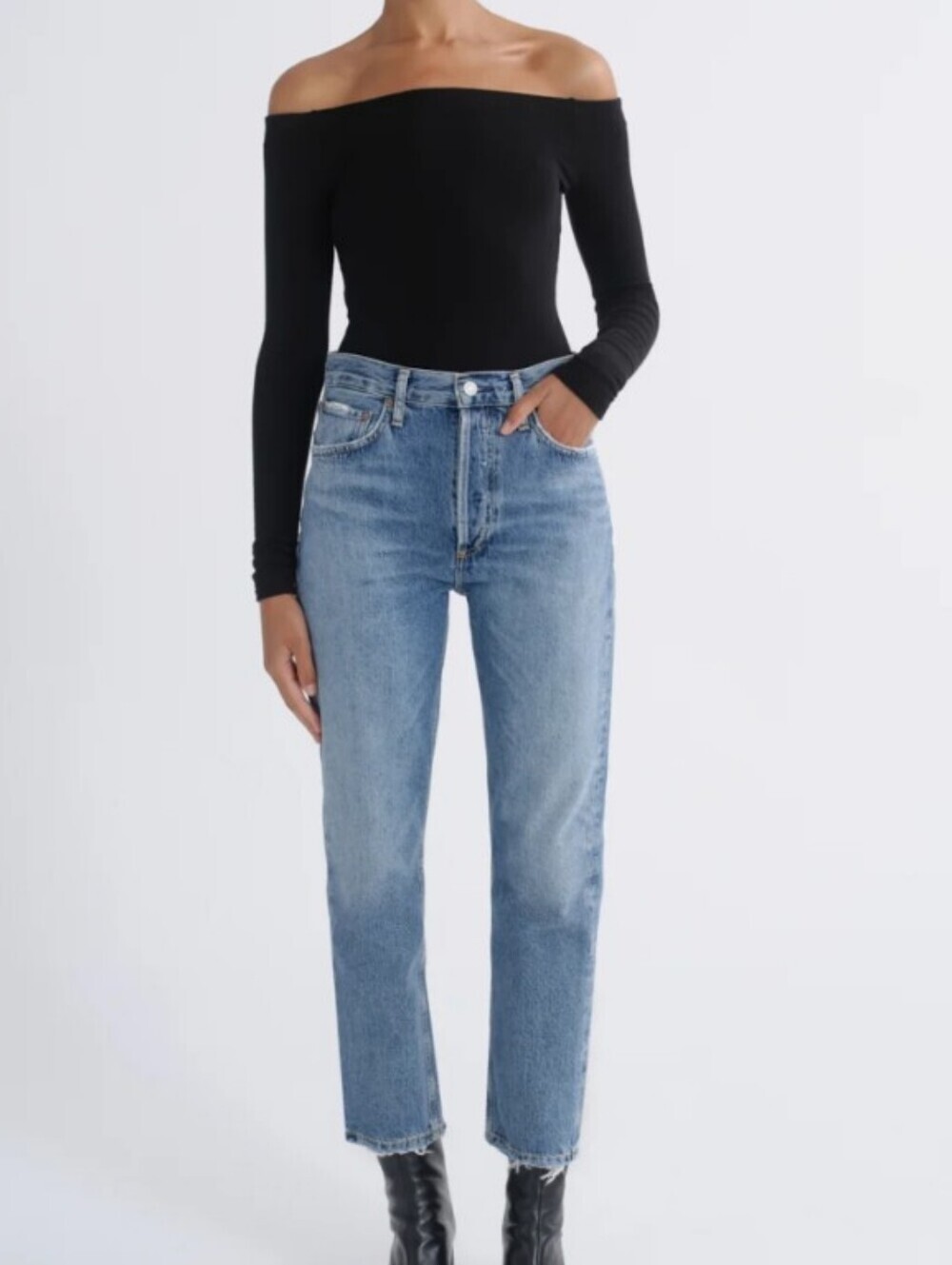 AGOLDE riley crop distressed denim jean - size 32